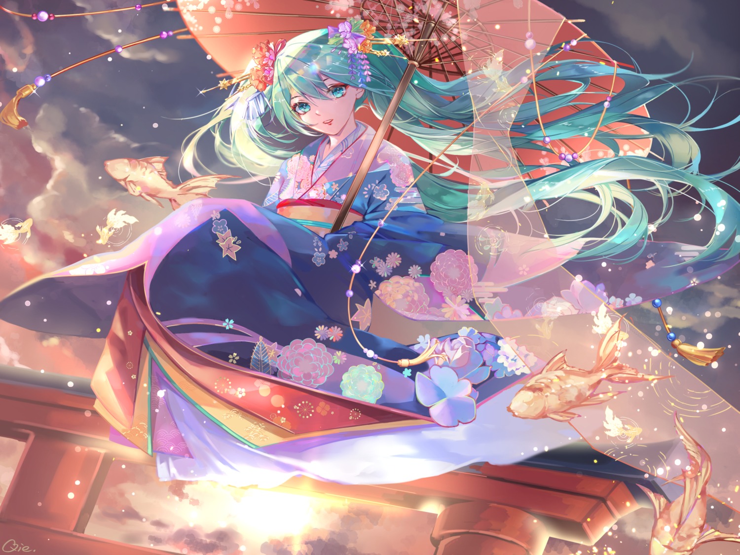 Qie Kyoto Nippon Festival Vocaloid Hatsune Miku Japanese Clothes Umbrella